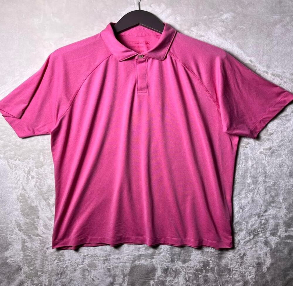 Peter Millar Crown Sport Performance Golf Polo Men's L Heather Pink Soft Stretch